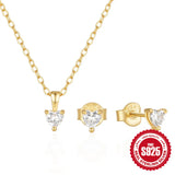 3-Piece Zircon Earrings Necklace Set S925 Heart-Shaped Zircon