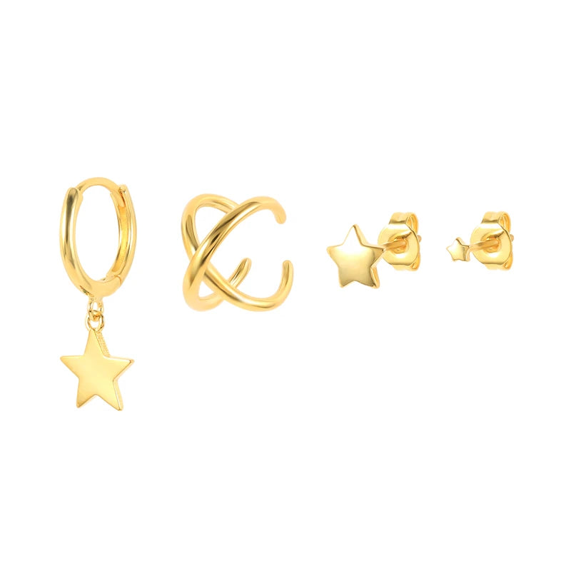 3 pcs Plated Cubic Zircon Clip Earrings for Women Ear Cuff
