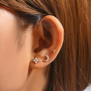 925 Sterling Silver Mini Moon Petals Stud Earrings For Women