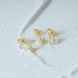 925 Sterling Silver Mini Moon Petals Stud Earrings For Women