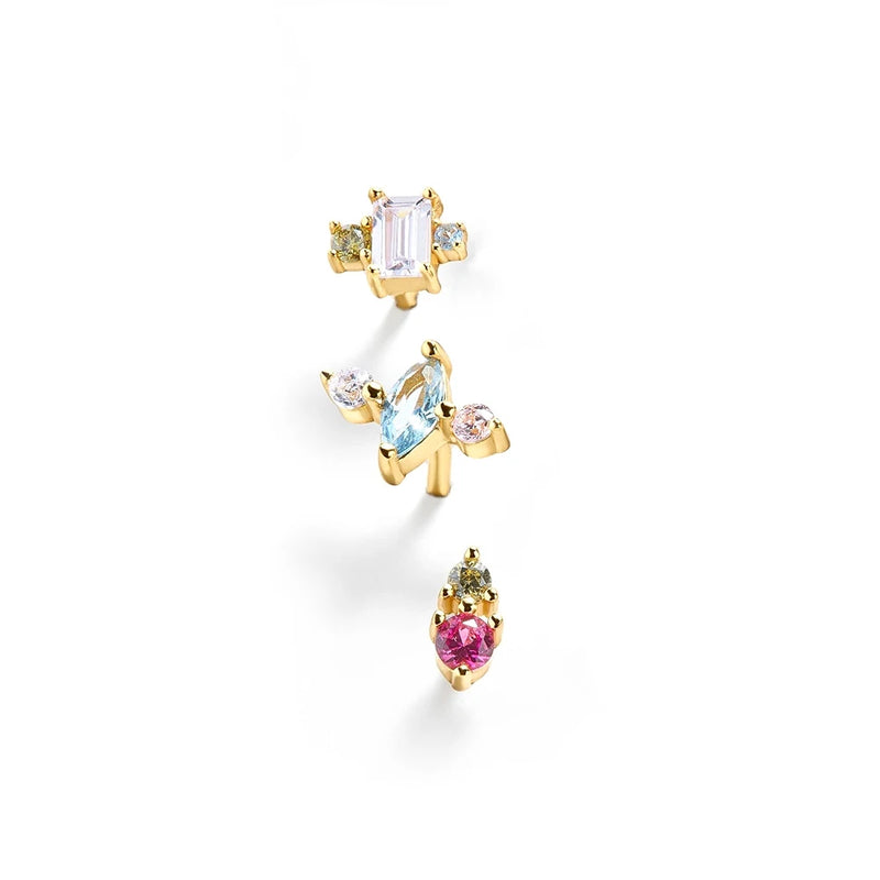 925 Sterling Silver Clear Charms Mini Stud Earrings For Women
