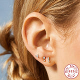 925 Sterling Silver Clear Charms Mini Stud Earrings For Women