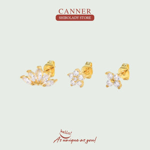 925 Silver Crown Flower Stud Earrings for Women