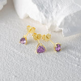 Purple Zircon Sterling Silver Stud Earrings Heart Jewelry 18K Mom Gift