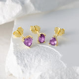 Purple Zircon Sterling Silver Stud Earrings Heart Jewelry 18K Mom Gift