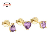 Purple Zircon Sterling Silver Stud Earrings Heart Jewelry 18K Mom Gift