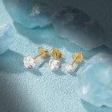 3Pcs/Set Zircon Heart-Shaped Stud Earrings S925 Sterling Silver Women's Jewelry