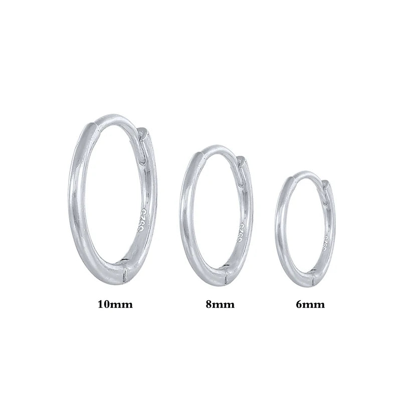 925 Sterling Silver Hoop Earrings Set Ins Glossy Ear Piercing, Mom Gift