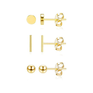 3Pcs 925 Sterling Silver Heart Stud Earrings Golden Jewelry Mom Gift