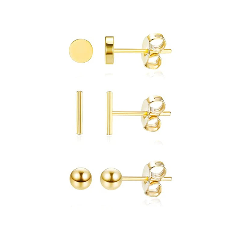 3Pcs 925 Sterling Silver Heart Stud Earrings Golden Jewelry Mom Gift