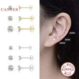 3Pcs 925 Sterling Silver Heart Stud Earrings Golden Jewelry Mom Gift