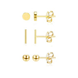 3Pcs 925 Sterling Silver Heart Stud Earrings Golden Jewelry Mom Gift