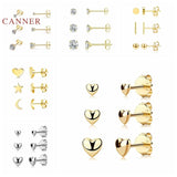 3Pcs 925 Sterling Silver Heart Stud Earrings Golden Jewelry Mom Gift
