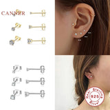 3Pcs 925 Sterling Silver Heart Stud Earrings Golden Jewelry Mom Gift