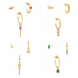 3Pcs/Set Green Zircon Earrings Y2K Piercing Stud Earring Jewelry