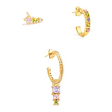 3Pcs/Set Green Zircon Earrings Y2K Piercing Stud Earring Jewelry