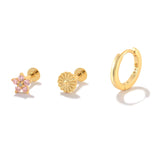 3Pcs Set Heart Pendientes Plata 925 Earring Stud Fine Jewelry