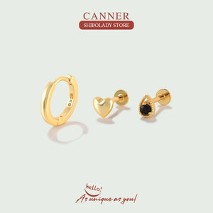 3Pcs Set Heart Pendientes Plata 925 Earring Stud Fine Jewelry