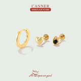 3Pcs Set Heart Pendientes Plata 925 Earring Stud Fine Jewelry