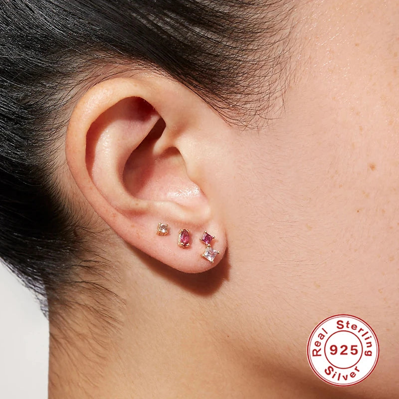 3Pcs/Set Irregular Zircon Earrings Sterling Silver Piercing Stud Jewelry