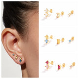 3Pcs/Set Irregular Zircon Earrings Sterling Silver Piercing Stud Jewelry