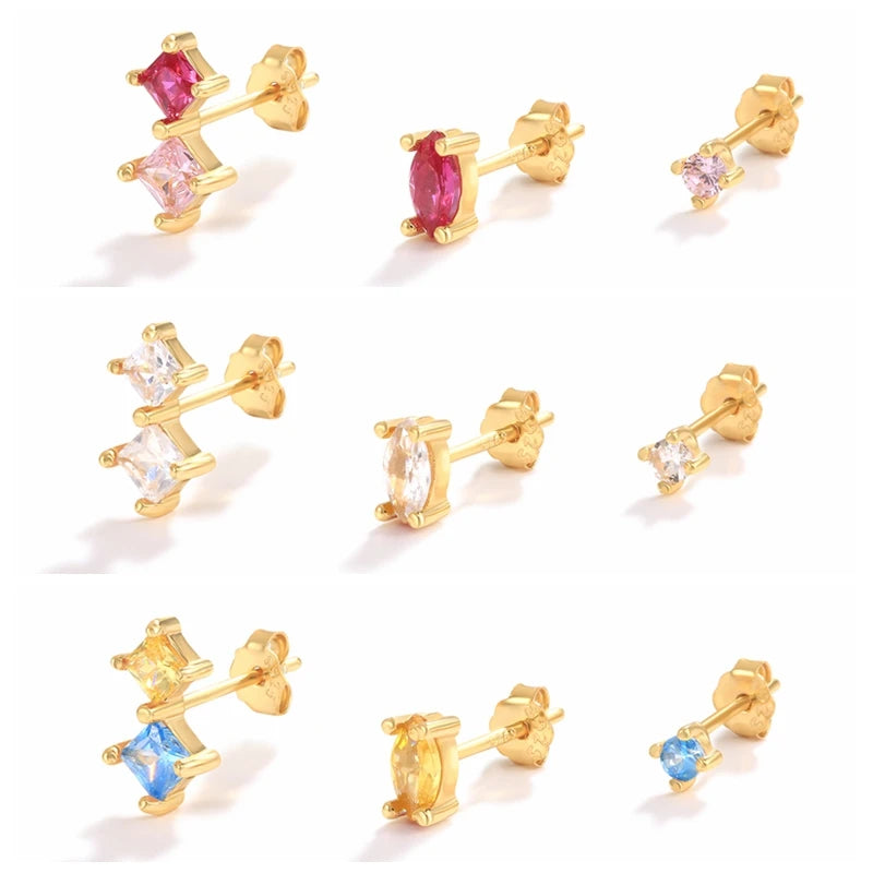 3Pcs/Set Irregular Zircon Earrings Sterling Silver Piercing Stud Jewelry