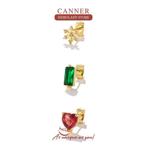 Red Heart 925 Sterling Silver Earring Stud Zircon Piercing Wedding Party