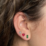 Red Heart 925 Sterling Silver Earring Stud Zircon Piercing Wedding Party