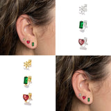 Red Heart 925 Sterling Silver Earring Stud Zircon Piercing Wedding Party