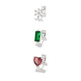 Red Heart 925 Sterling Silver Earring Stud Zircon Piercing Wedding Party