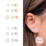 Star Flower Zircon Earrings 925 Sterling Silver Hoops Wedding Jewelry