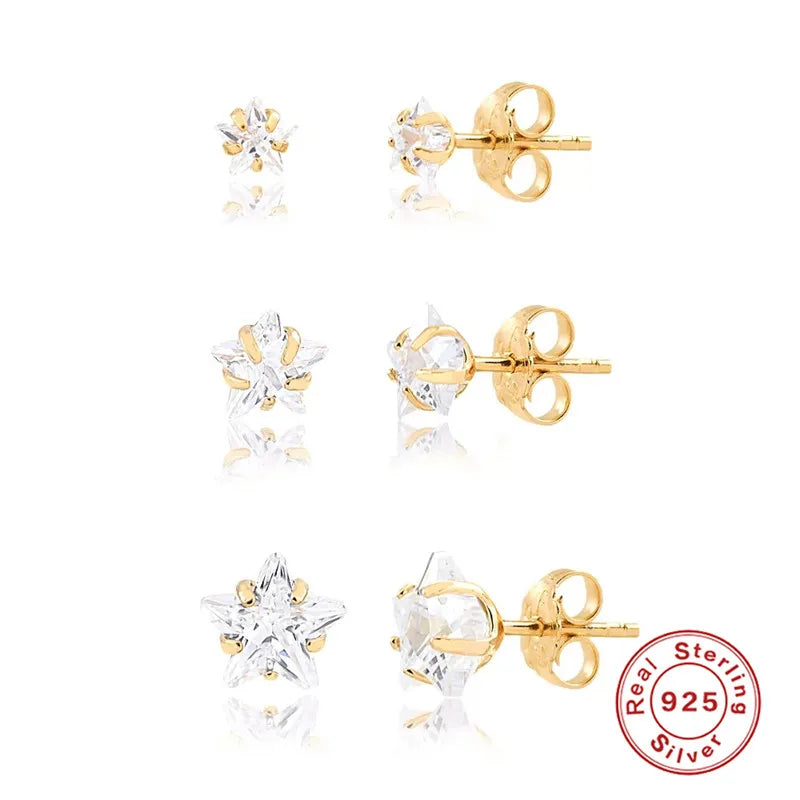 Star Flower Zircon Earrings 925 Sterling Silver Hoops Wedding Jewelry