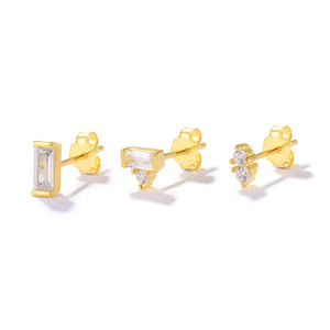 Square Palm Round Moon Zircon Earrings 925 Sterling Silver Piercing Stud Earring