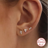 Square Palm Round Moon Zircon Earrings 925 Sterling Silver Piercing Stud Earring