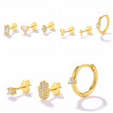 Square Palm Round Moon Zircon Earrings 925 Sterling Silver Piercing Stud Earring
