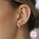 Square Palm Round Moon Zircon Earrings 925 Sterling Silver Piercing Stud Earring