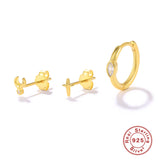 Square Palm Round Moon Zircon Earrings 925 Sterling Silver Piercing Stud Earring