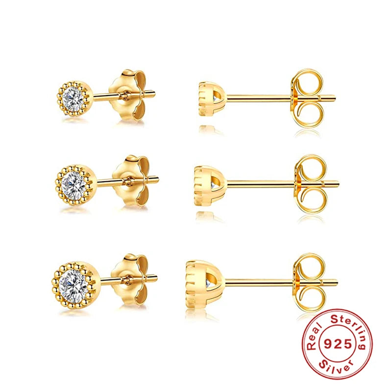 925 Sterling Silver Diamond Stud Earrings Set