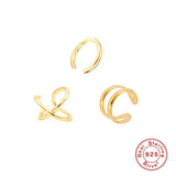925 Silver Double Line Huggie Clip Earrings Set