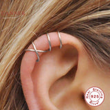 925 Silver Double Line Huggie Clip Earrings Set