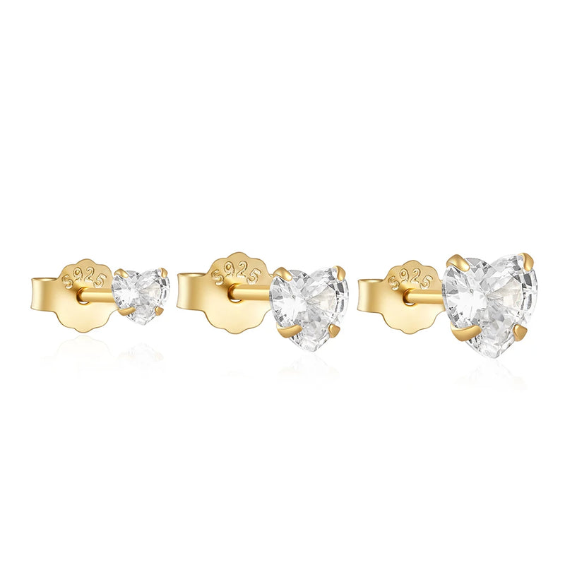 925 Sterling Silver Heart Zircon Stud Earrings For Women