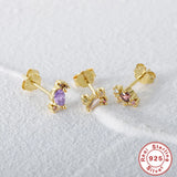 Zirconia 925 Silver Stud Earrings Heart Stars Set