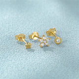 Zirconia 925 Silver Stud Earrings Heart Stars Set