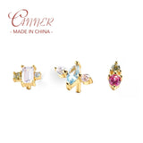 Colorful Zircon Stud Earrings 925 Silver Piercing Jewelry