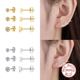 925 Silver Zircon Stud Earrings Set Piercing Ear Jewelry