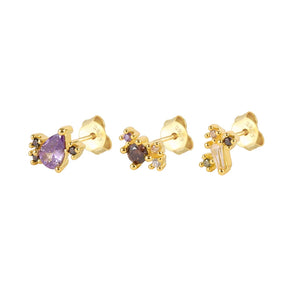 925 Sterling Silver CZ Stud Earrings Set - Cartilage Women Earring