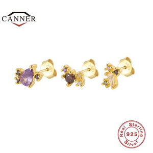 925 Sterling Silver CZ Stud Earrings Set - Cartilage Women Earring