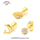 925 Sterling Silver Devil's Eye Dolphin Earrings Set Zirconia Fine Jewelry