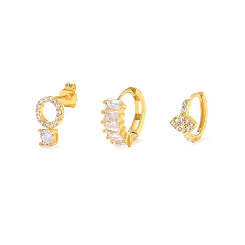 CZ 925 Silver Round Stud Earrings Set for Women Men Fine Jewelry