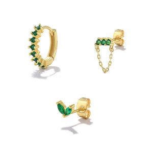 Green Zircon Stud Earring Set for Women Girls Wedding Piercing Jewelry